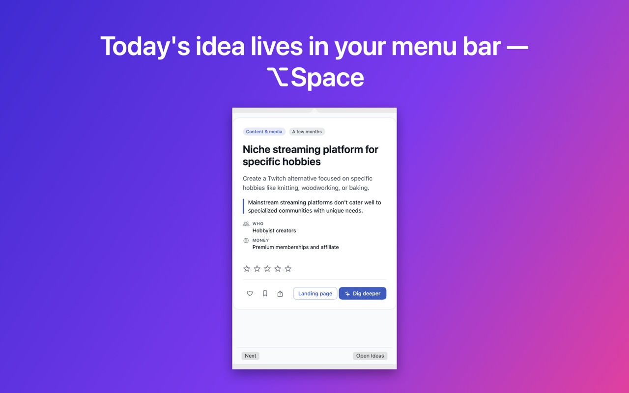 Today's idea in your menu bar — ⌥Space