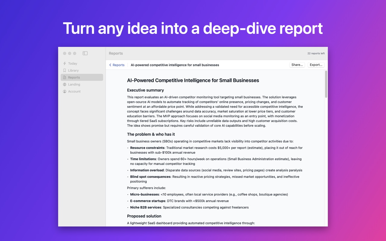 Turn any idea into a deep-dive report