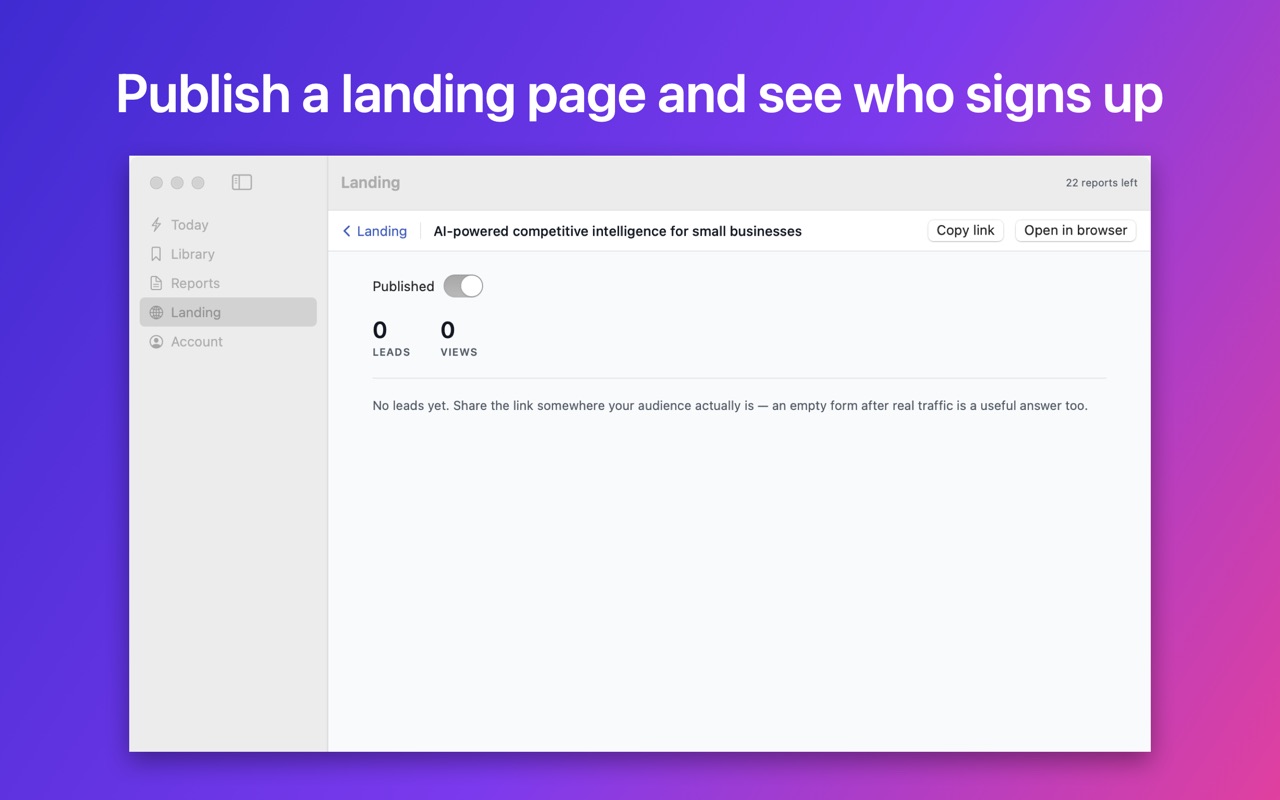 Publish a landing page and see who signs up